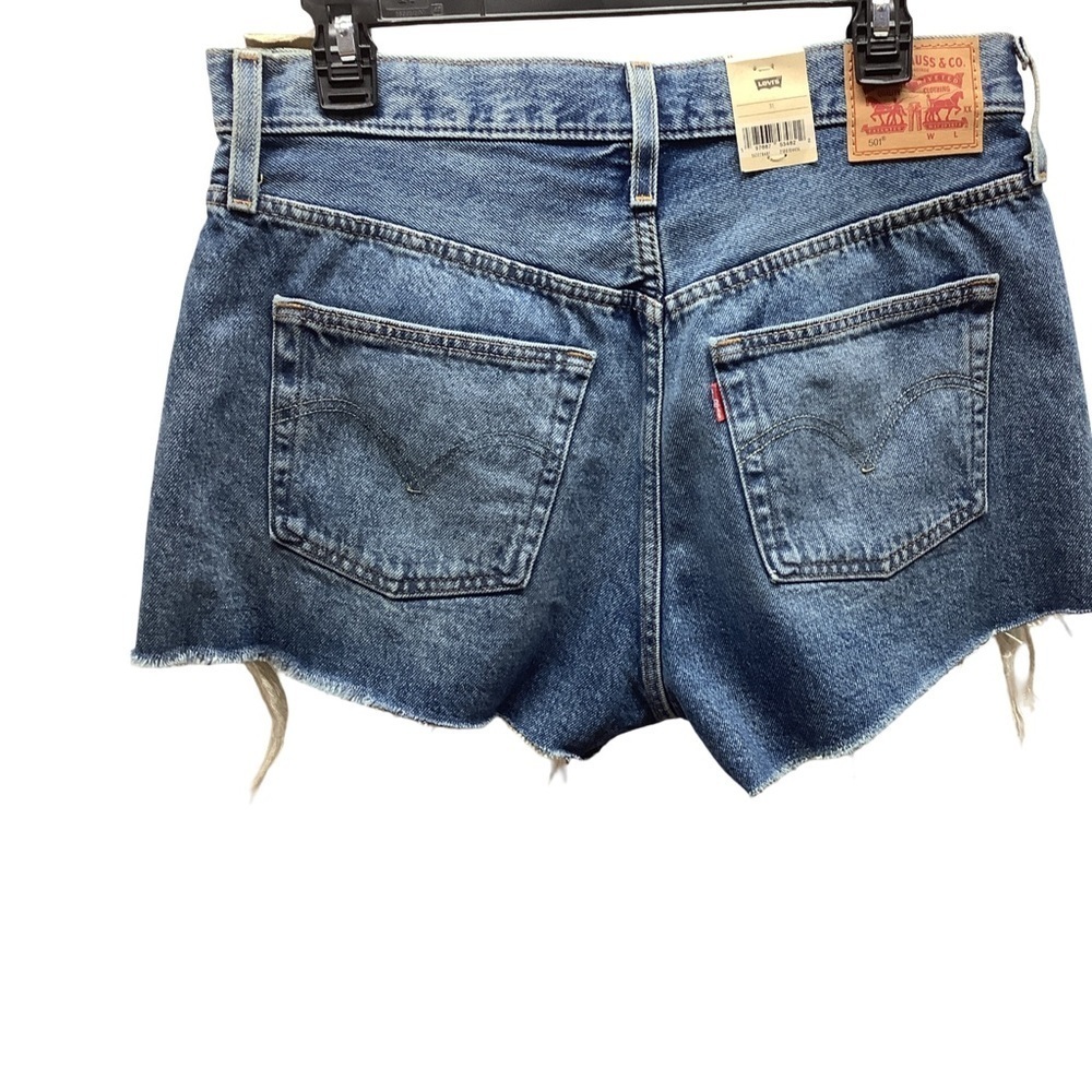 Levi's Size 31 Blue 501 High Rise, Fitted Through The Hip Distressed Shorts. - Picture 2 of 7